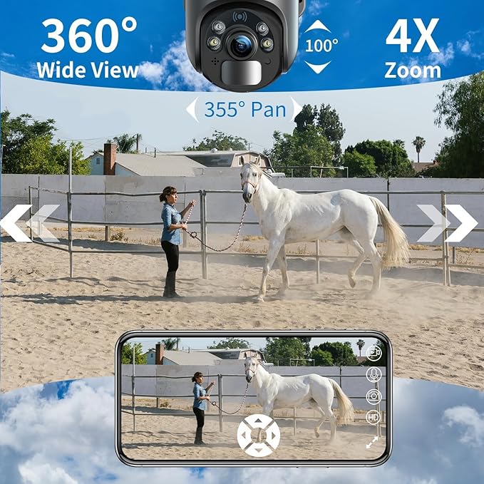 Xega 4G LTE Cellular Security Camera Outdoor Solar Camera Wireless Built-in SIM Card, 2K HD Color Night Vision PTZ 360° View, Smart PIR Motion Detection, 2-Way Talk, No WiFi, IP66