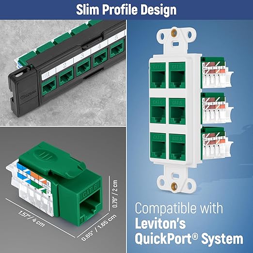 Everest easyJACK - 45° Angled Speed Termination Keystone Tool Set - with 20-Pack of RJ45 Cat6 Keystone Jacks in Green (Slim Profile Design) - Time Saver Network Punch Down Tool Cat6