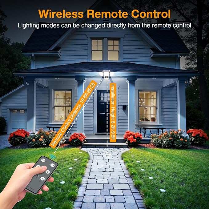 3000LM Solar Lights Outdoor, 4 Heads Solar Security Lights with Remote Control, IP65 Waterproof Motion Sensor Lights 3 Modes Flood Lights for Wall, Porch, Yard, Outside, 1 Pack