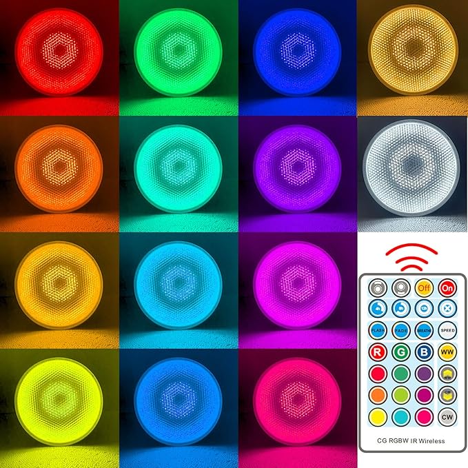 2 Pack,PAR30S RGBWCT LED Bulbs,RGB+Warm+Cool White(2700K-6500K)+Timing, LED Flood Light,Indoor/Outdoor,IR Remote Control, Waterproof Lawn Lamp for Home Courtyard Christmas Party Decoration