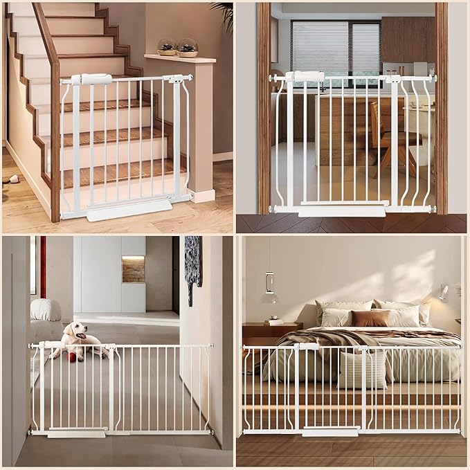 Extra Wide Baby Gate with Door Pressure Mounted 62.20-66.92 Inch,Child Baby Gates for Doorways No Drilling,Walk Through Dog Gate Indoor for The House Kitchen Stairs,White