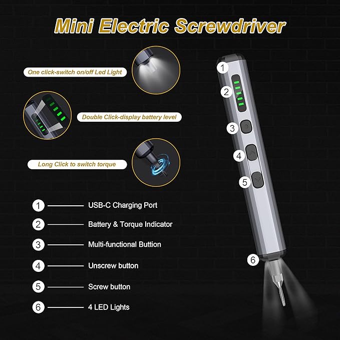 Mini Electric Screwdriver Set, Small Electric Precision Screwdriver with 5 Torque Levels, 68-in-1,Max 0.35 N.m Cordless Power Screwdriver Kit for Laptop, Camera, DIY,Phone & Electronics Repair