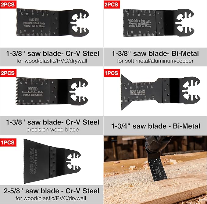 WORKPRO 25-piece Oscillating Multitool Accessories, Quick Release Oscillating Saw Blades to Cut Wood Metal Plastic, Fit Dewalt Worx Milwaukee Black&Decker Rockwell Makita Fein Craftsman