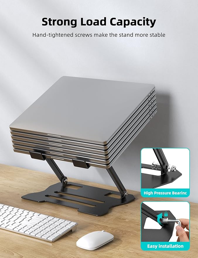 Laptop Tablet Stand, Universal Adjustable Carbon Steel Laptop Computer Stand, Ergonomic Foldable Portable Desktop Tray Cooling Holder Compatible with 10''-15.6'' Devices (Black)