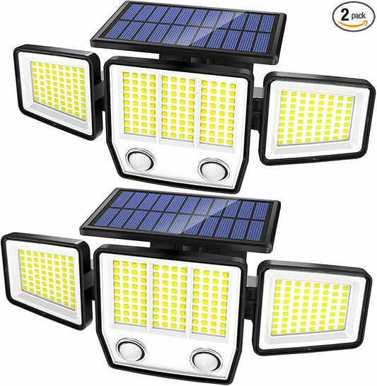 Solar Motion Sensor Outdoor Lights - 3000LM LED Outdoor Motion Lights with Dual Sensors, 3 Lighting Modes, 270° Illumination, IP65 Waterproof Security Flood Lights for Yard, Garage, Patio(2 Packs)