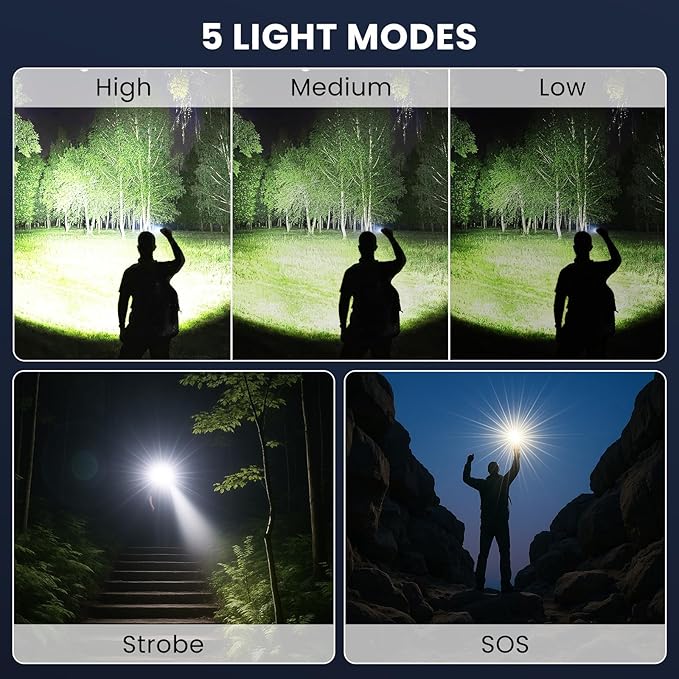 Rechargeable LED 90,000 Flashlights High Lumens, 2 Pack Super Bright Flash Light with 5 Modes, High Powered Handheld Flashlight for Home Camping Hiking Night Work