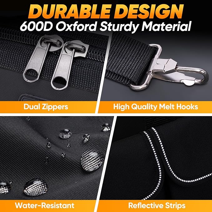 TICONN Heavy Duty Tool Bag with Multi-Pockets, Portable Tool Box Organizer Storage Bag, with Adjustable Shoulder Strap and Ergonomic Handle (Black, 12" Standard Base)