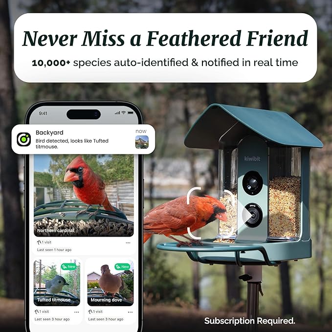 Beako™ Smart Bird Feeder with 4K Camera Solar Powered for Outdoors - UHD Live Stream for Birdwatching, AI Identification 10,000+ Bird Species, Real-Time Motion Detection, Ideal Gift for BirdLovers