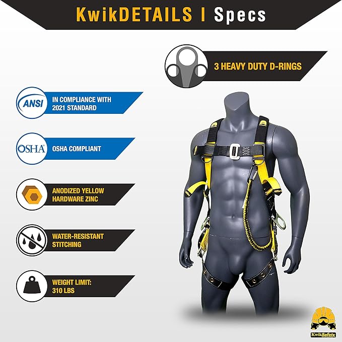 KwikSafety - Charlotte, NC - SUPERCELL Safety Harness [KIT] Premium Shoulder Padding ANSI OSHA Full Body Fall Protection Work Equipment | Construction Tower Climbing Roofing