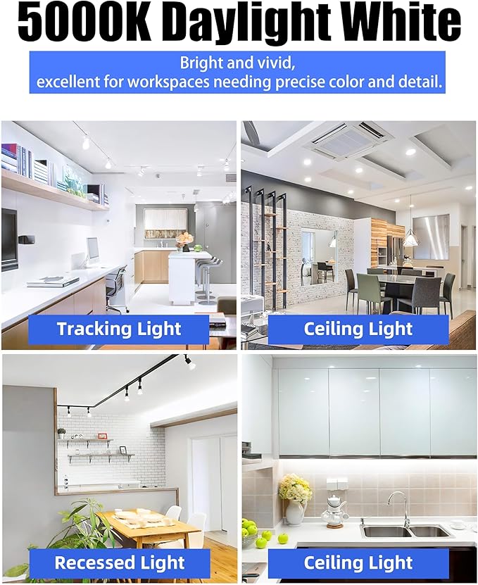 Lumiverse Dimmable GU10 LED Light Bulbs, 5.5W Bright 5000K Daylight White 50W Halogen Equivalent, 500lm Energy Saver for Track Lighting Fixture, Kitchen, Basement, Living Room, 25000 hrs, 6 Pack