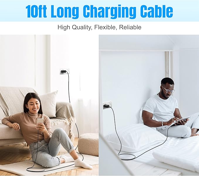 Galaxy S25 S24 Android Charger 45W, for Samsung Charger, Super Fast Charging USB C Block, Type C Charge Cable Extra Long 10ft for Galaxy S25, S24, S23, Z Fold 3/4/5/iPhone 17/17 Air/Tablet