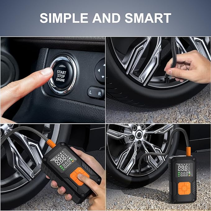 Tire Inflator Portable Air Compressor, 150PSI Cordless Mini Air Pump with Digital Pressure, Bike Pump, 5X Fast Inflation 10000mAh Tire Inflator for Car, Motorcycle, Bike, Ball, LED Light