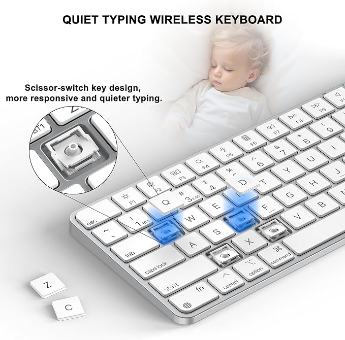 Wireless Keyboard for Mac, Bluetooth/2.4G USB Dual-Channel Connection, Multi Device, Rechargeable Bluetooth Keyboard Compatible with Mac, iPad, iPhone