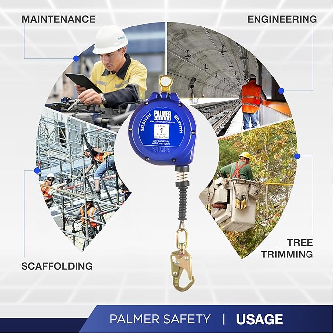 Palmer Safety SRD 20 FT. Self Retracting Lifeline I ANSI Z359.14-2021 Class 1 I SRL Device Swivel Top Galvanized Cable w/Small Steel Snap Hook I Fall Arrest Safety Yoyo