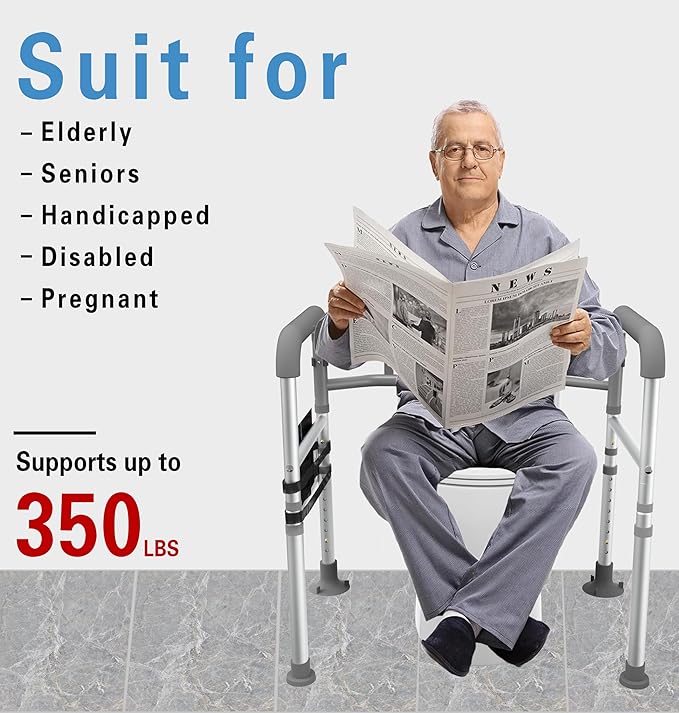 Delog Toilet Safety Rails 350 lb FSA/HSA Eligible Height-Adjustable Toilet Frame Width-Adjustable Toilet Handles Foldable Toilet Rail Provides Support for Seniors