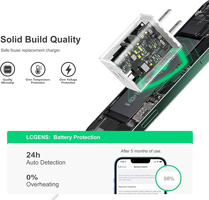 USB C Wall Charger 40W, 1 Pack Dual Port 20W PD 3.0 Type C Fast Charging Block, Durable Compact Power Adapter for iPhone 11/12/13/14/15/16/ Pro Max, AirPods4，watch10 ultra2