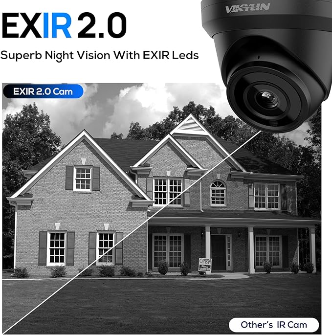 VIKYLIN 4K 8MP PoE IP Camera Outdoor, 4K PoE Turret Security Camera with Human Vehicle Detection, 2.8mm Lens, 98ft EXIR2.0 Night Vision,Built-in Mic, WDR, IP67, Blue Iris, NDAA Compliant, Black