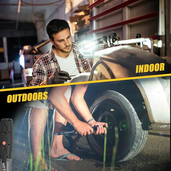 Luasmx Rechargeable LED Work Light, Black, Portable Hook Mechanic Flashlight for Car Repair/Mechanics/Camping/Emergency