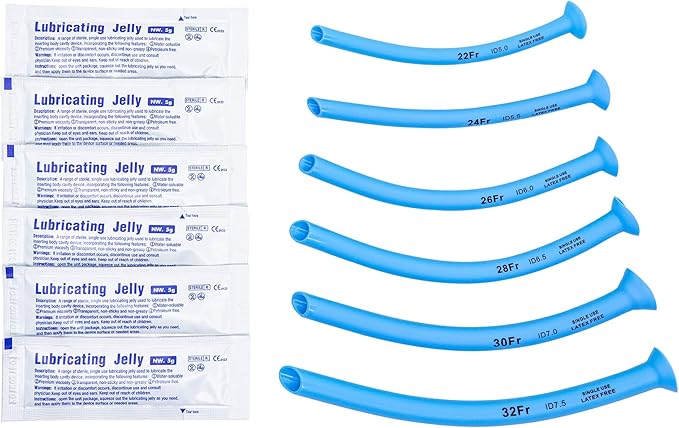 LINE2design Nasal Airway Kit-6 Medical Nasopharyngeal Management Trauma Airways - First Aid Emergency Rescue Latex Free Respiration Tubes with Lubricating Jelly Packets - Pack of 6
