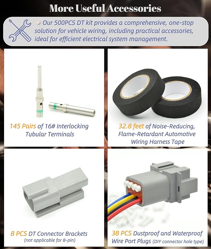 502 PCS DT Deutsch Connector Kit - 2/3/4/6/8/12 Pin Waterproof Connectors with 145 Pairs 16# Solid Terminal Contacts, Crimping Tool (14-20AWG)& Removal Tool for Cars Motorcycle Boat