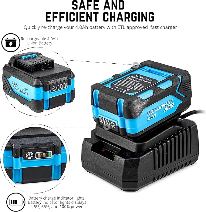 NEIKO 10881A Cordless Angle Grinder, 4 1/2-Inch Grinder with Variable Speed, 20V 4.0A Li-ion Rechargeable Battery, Powerful 8,000 rpm Brushless Motor, Grinders Power Tools, Cordless Grinder Tool