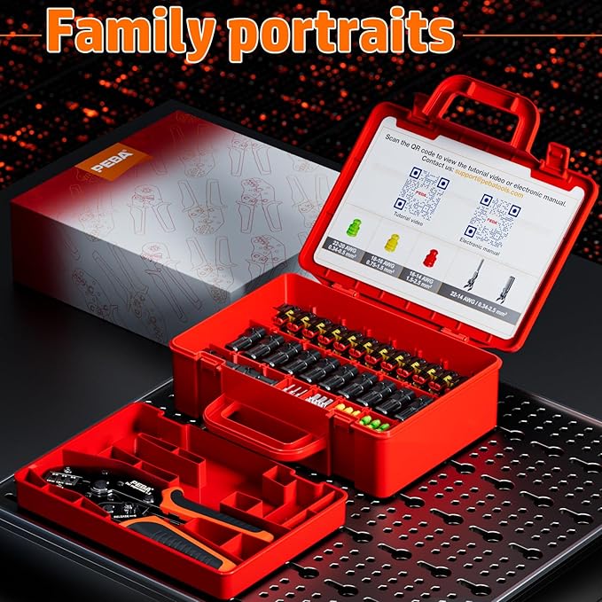 PEBA Crimping Tool Kit, Ratchet Crimping Tool 22-14 AWG, 20 Sets 2 Pin Sealed Waterproof Automotive Electrical Connectors Plug Kit with Male-Female Pin Terminal | Weatherproof Electrical Connector Kit