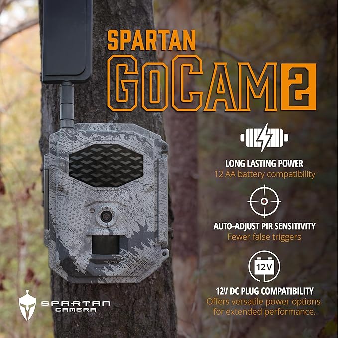 Spartan Camera 2025 Upgrade 2 Pack GoCam2 Cellular APP Control Trail Camera, 4G LTE, 1080P Video, FHD Photos, No Glow, Night Vision, Motion Activated, IP65 Water Resistant (Spartan Areus, AT&T)