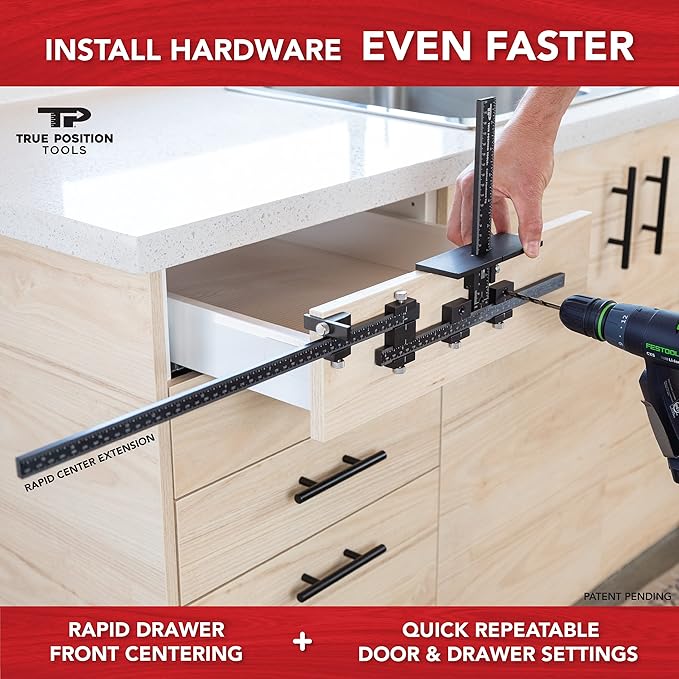 True Position Tools MAX Cabinet Hardware Jig - Install Long Pulls and Shelf Pin Holes - Made in USA - Hand Calibrated