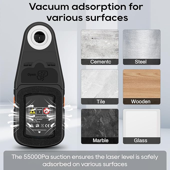 4-in-1 Laser Level Tool, Rechargeable Wall Mount Laser Level for Picture Hanging, with Line Laser, Drill Dust Collector, Wall Bracket, Electronic Vacuum Suction Cup Home Renovations