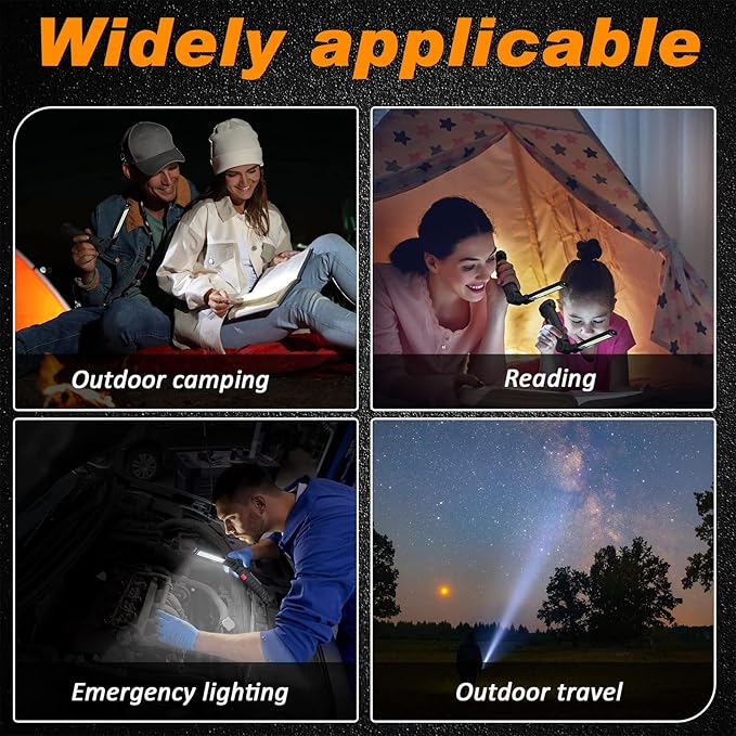 Mudder 6 Pcs Rechargeable LED Work Light with Magnetic Base 360° Rotate 5 Modes Flashlights for Car Repair Outdoor Father's Day Tool Gifts(Black)