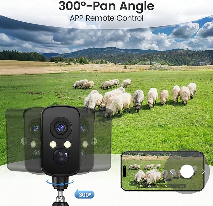 4G LTE Cellular Security Camera Wireless Outdoor, Magnetic, No WiFi Needed, 300° Pan, Solar Powered, Magnetic Mount 1-Min Install, SIM Included, PIR Motion & AI, 2K Night Vision, Lifetime 7-Day Cloud