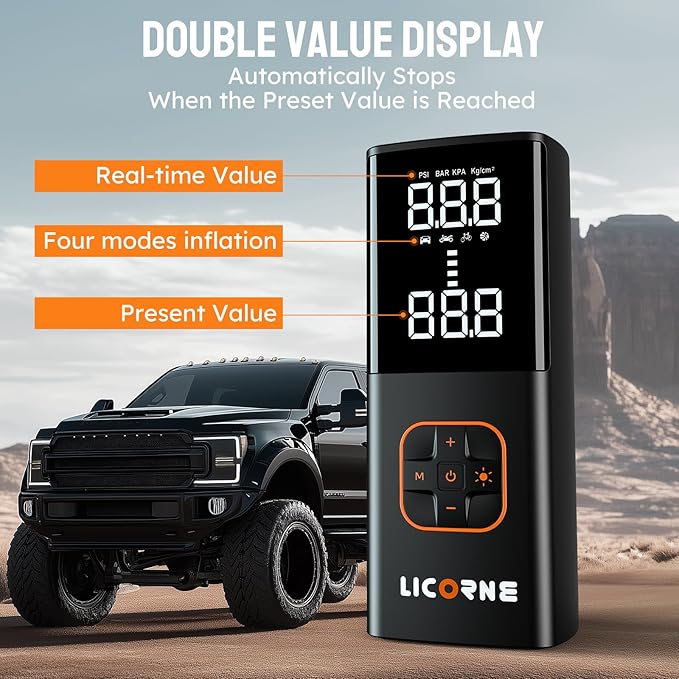 Tire Inflator Portable Air Compressor, 5X Faster Portable Air Pump for Car Tires with Powerful Battery, 180PSI Cordless Air Pump with Digital Pressure Gauge for Cars, Bike & Motorcycle Tires, Ball