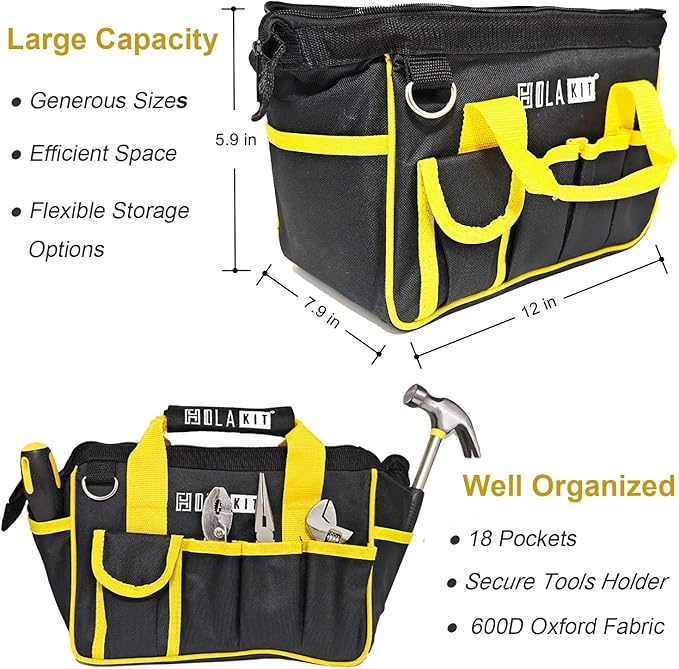 HolaKit House Tool Kit, 64-Piece Home Tool Set with 18-Pocket Tool Bag and Shoulder Strap, Hammer, Pliers, Adjustable Wrench, Precision Screwdrivers, etc, Ideal for DIY Projects, Quick Repairs