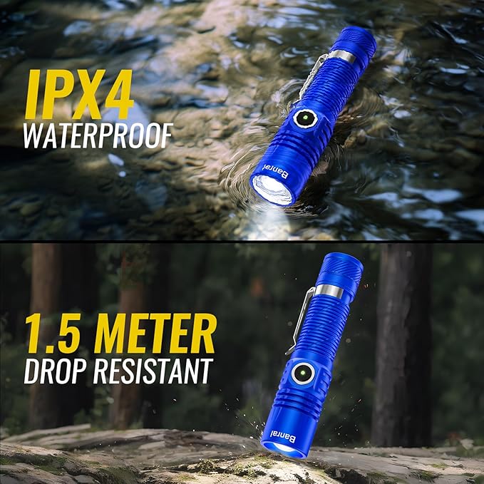 Rechargeable Tactical Flashlights, High Lumens Small Mini USB-C LED Flashlight, Compact EDC Flash Light, 4 Modes&Memory Function, Waterproof Pocket Lights for Home,Camping,Emergency (1, Blue)