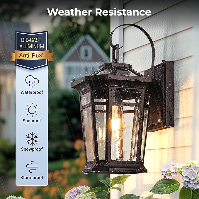 VIANIS Large Exterior Lighting Fixtures with Dawn to Dusk Sensor, Oil-Rubbed Bronze Front Porch Light, Waterproof ORB Outdoor Light Fixture, Aluminum Outside Wall Sconce for Garden, Entryway, Doorway