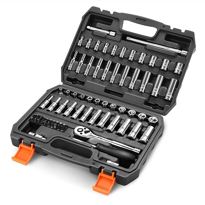 DNA MOTORING TOOLS-00144 72-Piece 1/4" Drive Socket Set with Ratchets, Adapters, Extensions - 4mm -14mm, 5/32 Inch- 9/16 Inch, Cr-V