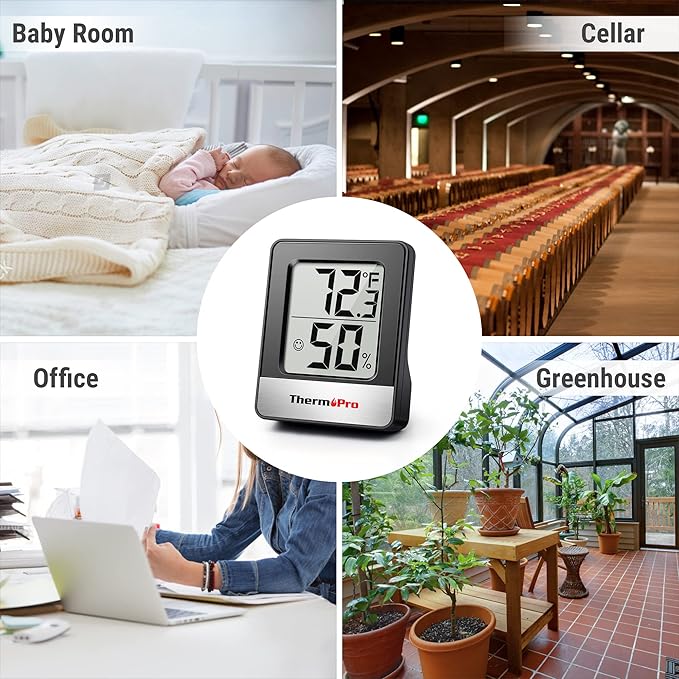 ThermoPro TP49 3 Pieces Digital Hygrometer Indoor Thermometer Humidity Meter Mini Hygrometer Thermometer with Temperature and Humidity Monitor Room Thermometer, Black