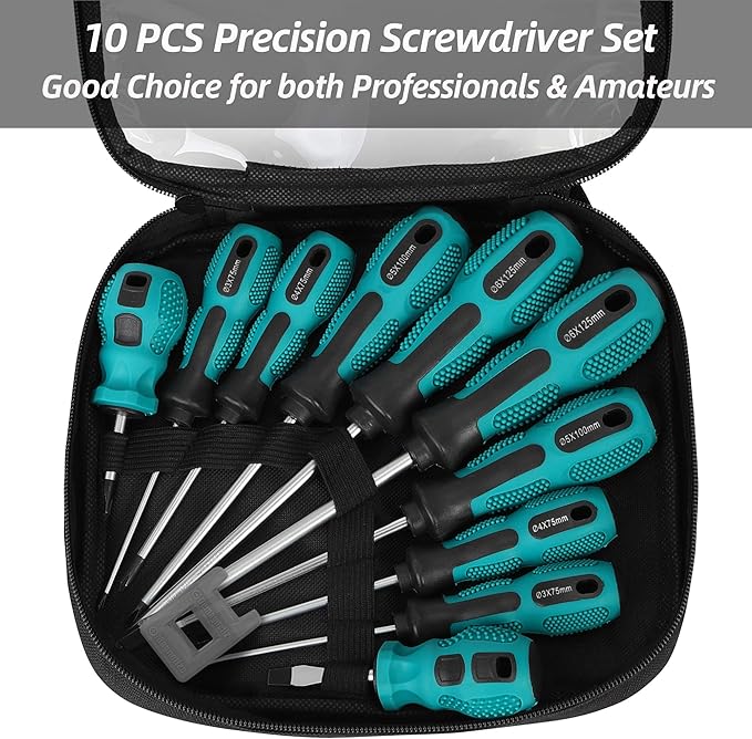 Magnetic Screwdriver Set 10 PCS,5 Phillips and 5 Flat Head Precision Screwdriver,Professional Cushion Grip and Non-Slip for Repair Home Improvement Craft,Green