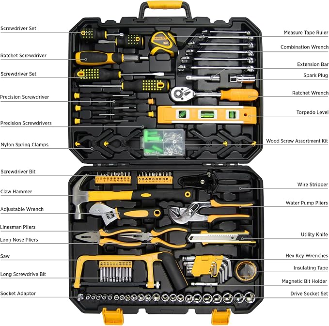 Start Pro 237-Piece Household & Auto Repair Tool Kit - General Hand Tool Set with Screwdrivers, Sockets, Wrenches & Plastic Storage Case, Portable for DIY