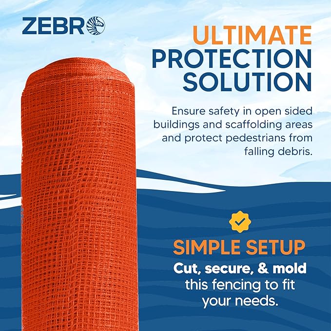 Fire Retardant Debris Safety Netting (5.6' x 150' - Orange) - High Visibility Construction & Scaffolding & Railing & Elevator Netting for Enhanced Safety - Construction Fencing