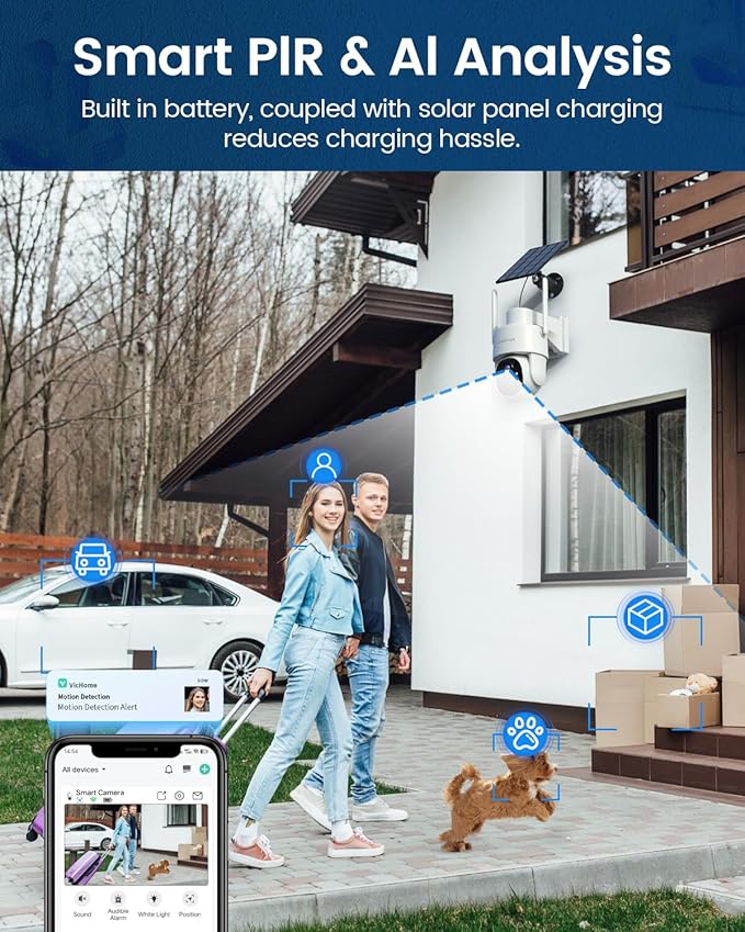 Solar Security Cameras Wireless Outdoor,360° View Battery Powered with Spotlight Color Night Vision,2K WiFi Home Security,PIR Sensor,Wireless Easy Install, 2.4 GHz Wi-Fi