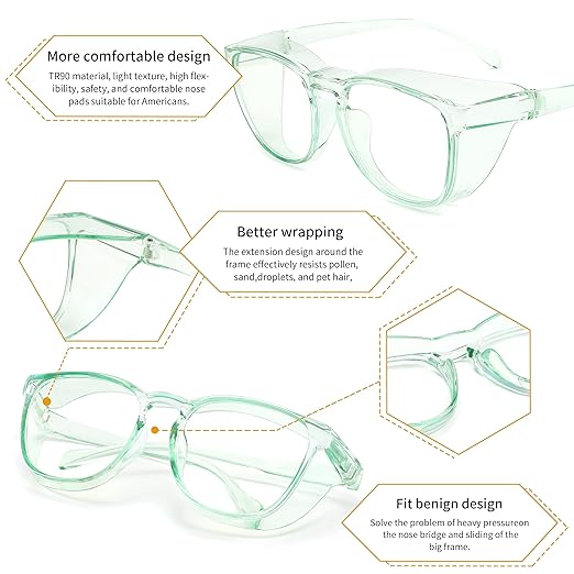 Alsenor Safety Glasses Anti Fog Goggles Protective Eyewear Blue Light Blocking Anti Dust UV Protection Glasses For Men Women (Jade)