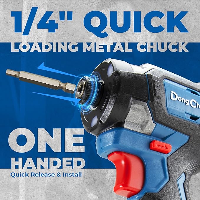 Dong Cheng 20V Brushless Impact Driver, 1840in-lbs Torque, Self-tapping Mode, 3200RPM, 4300IPM, 1/4" Hex Chuck, 3 Speed Modes, with 2 * 2.0Ah Batteries