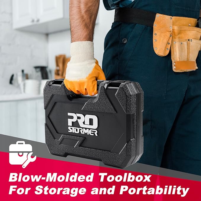 Prostormer 93-Piece Tool Kit, Basic Household Repair Tool Set with Toolbox Storage Case, Small Starter Tool Box Kit for Homeowners and College Students (Red)