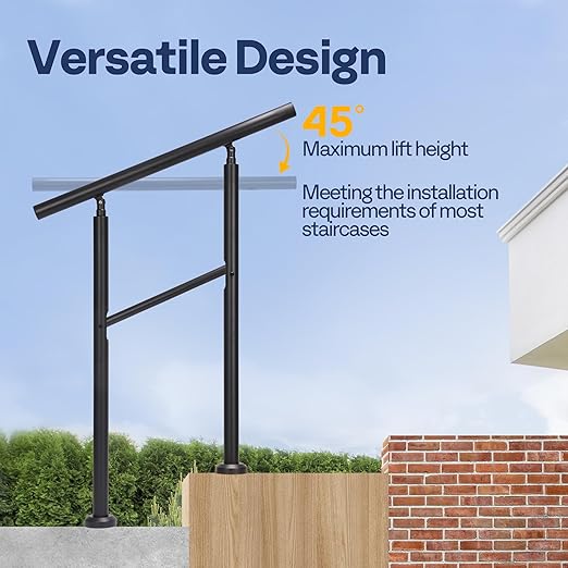 VIVOHOME 2-Pack 2 Step Hand Rails for Outdoor Steps, Galvanized Steel Railing, Black Round Exterior Handrails for Porch, Deck, or Indoor Stairs, Complete Installation Kit
