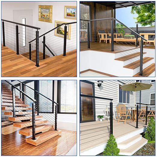 Muzata 50 Pack 1/8" Black Cable Railing Hardware Kit Hand Swage Threaded Stud Tensioner for 2x2 Metal Post T316 Stainless Steel Deck Cable Railing System CR23