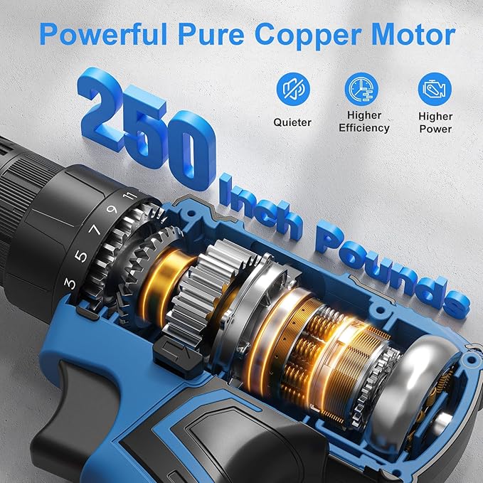 Cordless Drill Set,12V Power Drill Driver 3/8" Keyless Chuck with 42 Acessories, Built-in LED Light, 25+1 Position, Electric Drill for Home DIY Projects（Blue）