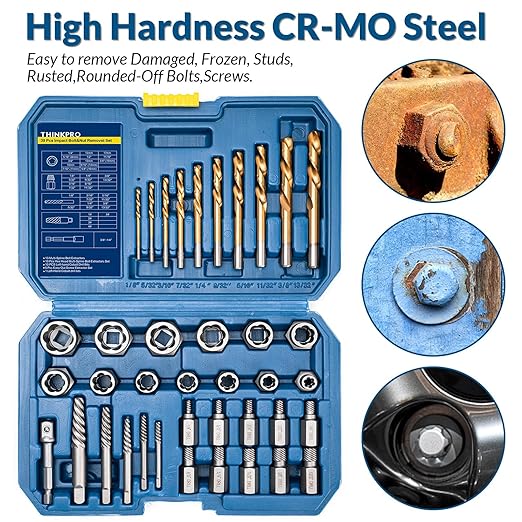 39Pcs Bolt Extractor Set and Drill Bit Kit,Multi-Spline Screw Extractors,Easy Out Broken Lug Nut Extraction Socket Set for Damaged,Frozen,Studs,Rusted,Rounded-Off Bolts,Screws (39-piece)