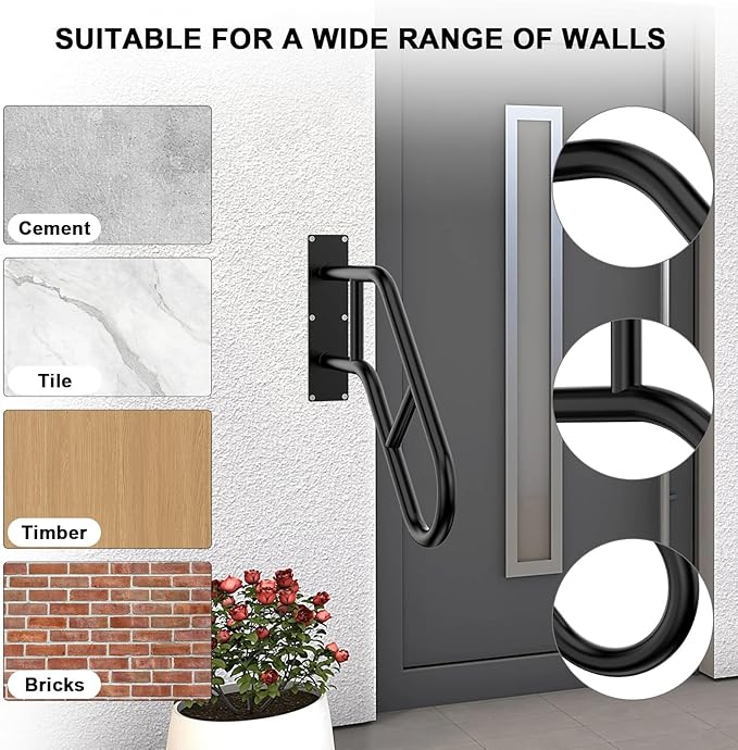 Handrails for Outdoor Steps ，22.8" Stair Railing Indoor1-3 Step, U-Shaped Safety Handrails for Kids, Elderly, Pregnant Women, Disabled(Upgraded U-Shaped handrail)