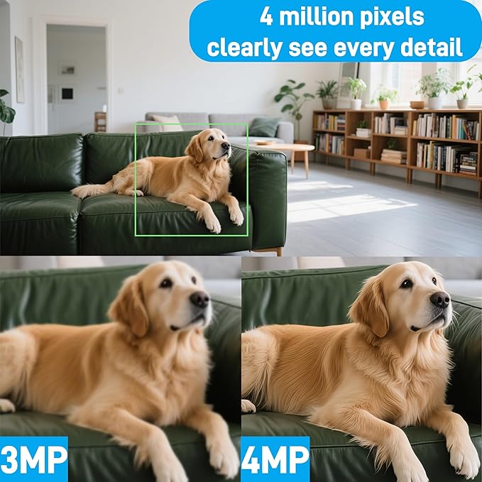 Security Camera WiFi Pet Camera White 4MP HD Indoor Surveillance System with Night Vision Motion Detection Mobile App Control Humanoid Detection/Mobile Tracking/Mobile Alarm (1)